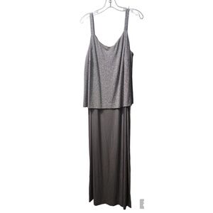 David's Bridal Formal Dress Silver‎ Sequin Top Maxi Skirt Plus Size 20WP